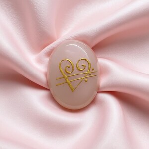 528 432 111 Rose Quartz Love Crystal, Gold Engraved Pocket Palm Stone for Self Love Rituals, Altar Tool, Valentine Gift for Women