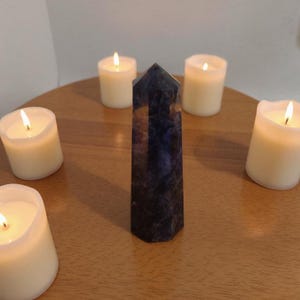 Lepidolite Wand Tower Obelisk, Polished Crystal Point for Relaxation and Clarity, Reiki Altar Decor, Yoga Room Accent, Gift for Women