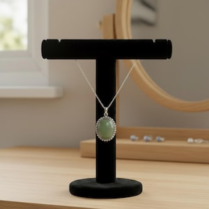 Natürliche Grüne Aventurin Oval Anhänger | Sterling Silber Handgemachte Halskette | Fülle-Stein | Spirituelles und heilendes Schmuck Geschenk