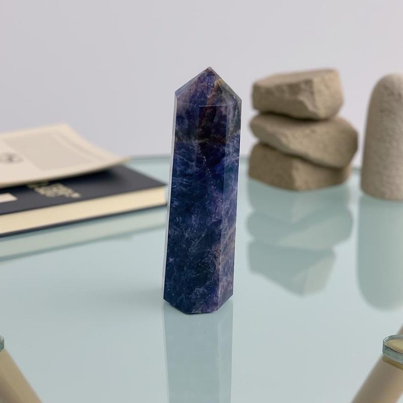 Lepidolite Obelisk Crystal Wand, Purple Tower Point for Stress Reset and Self Care Rituals, Reiki Meditation Tool, Housewarming Gift