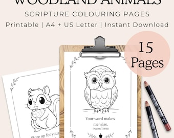 Woodland Animals Scripture Coloring Pages | Bible Verse Coloring Book Printable for Kids & Family Devotions
