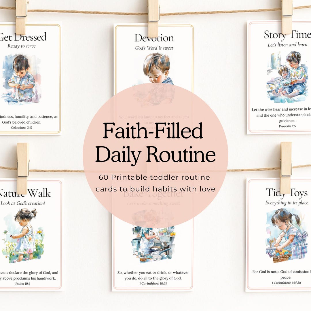 Toddler Routine Cards | 60 Printable Faith-based Visual Schedule Cards ...