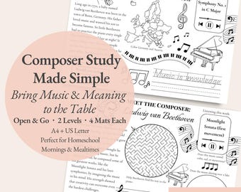 Beethoven Composer Study Placemats | Homeschool Printable Music Appreciation for Ages 5–10