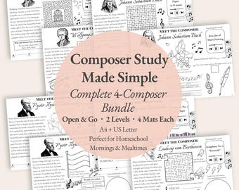 Composer Study Made Simple Bundle | Bach, Mozart, Beethoven & Tchaikovsky | Printable Music Appreciation Set