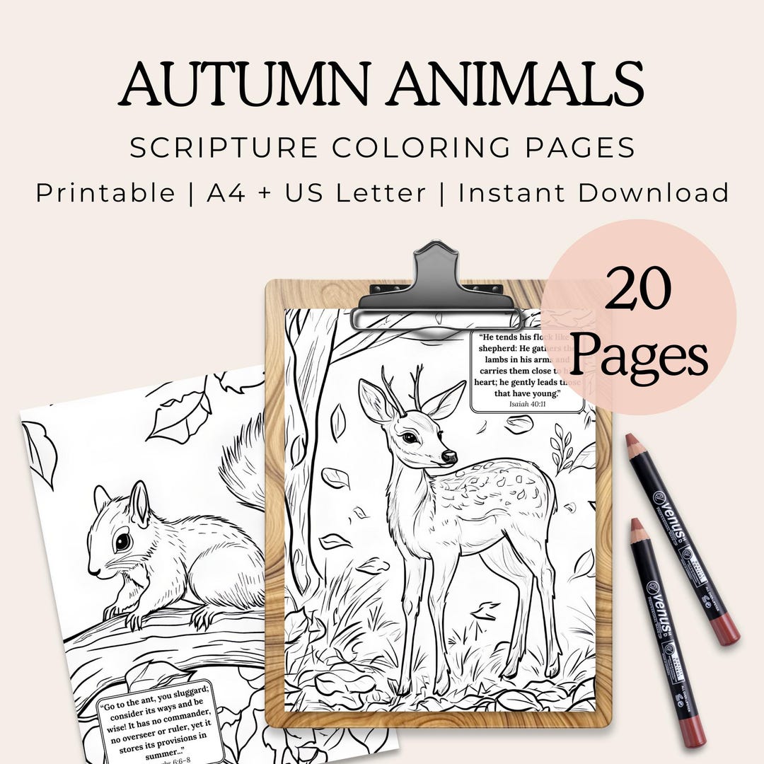 Scriptures With Fall Animals Autumn Animals Coloring Book Printable | Scripture Coloring Pages for ...