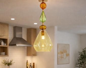 Hand Blown Multicolor Glass Hanging Lamp Handmade Modern Ceiling Light Fixture for Kitchen Island Customizable Chandelier Lighting