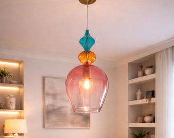 Multicolor Blown Glass Pendant Lighting Modern Ceiling Fixture For Kitchen Island Handmade Hanging Lamp Customizable Lighting