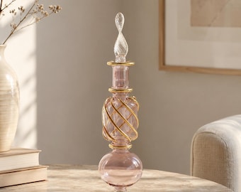 Frasco de perfume de vidrio soplado a mano, decantador de vidrio artístico estilo Murano, decoración de tocador de lujo, frasco de perfume de colección, regalo único