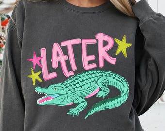 Later Alligator Png, Retro Crocodile Sublimation Design, Groovy 90s Neon Alligator Clipart, Cute Animal Dtf Digital Download