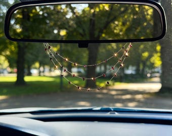 Corrente para espelho retrovisor de carro com granada inspirada nos chakras, decoração de cristal de pedra preciosa para pendurar no retrovisor, presente de proteção e equilíbrio energético para viagens.