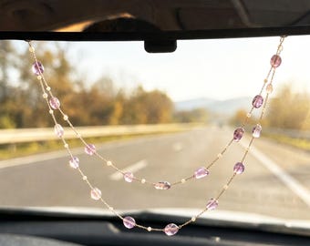 Amethyst Rearview Mirror Charm, Purple Crystal Car Hanging Accessory, Boho Car Decor, Car Sun Catcher Ornament, Gift for Her