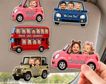 Personalized Kids Photo Car Visor Clip for Dad, Custom Drive Safe Daddy Sun Visor Clip, Father's Day Gift, Drive Safe Gift For Grandpa