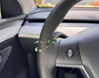 Green Aventurine Car Steering Wheel Chain, Natural Crystal Vehicle Accessory, Healing Stone Car Interior Decoration, Lucky Gift for Women
