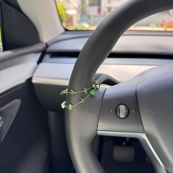 Green Aventurine Car Steering Wheel Chain, Natural Crystal Vehicle Accessory, Healing Stone Car Interior Decoration, Lucky Gift for Women