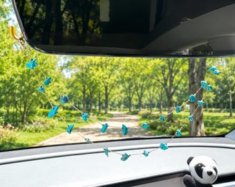 Turquoise Car Mirror Charm, Natural Aqua Gemstone Car Accessory, Minimalist Crystal Rearview Hanging Decor, Travel Protection Gift