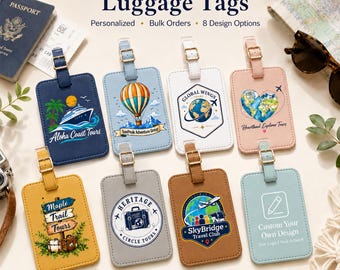Personalized Leather Luggage Tag, Custom Logo Travel Tag, Bulk Wedding Favours, Travel Gift for Tour Groups