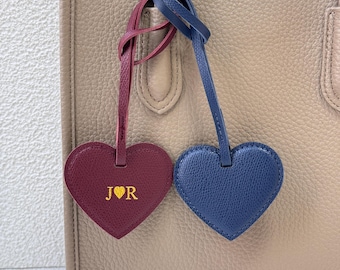 Personalized Heart Leather Bag Charm, Custom Initial Bag Accessories, Handmade Bag Charms, Gift for Her