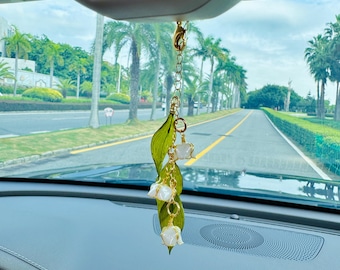 Lily of the Valley Car Charm, Custom Rear View Mirror Charm, Personalized Car Ornament Car Hanging Decor, Unique Car Accessories Gift