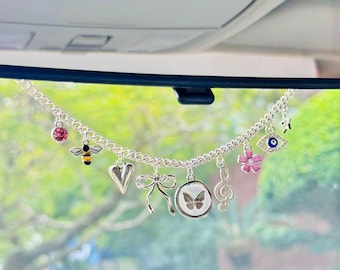 Crea tus propios adornos para el coche, cadena personalizada de plata para el espejo retrovisor, decoración colgante personalizada para el coche, accesorio para el coche, joyería para el coche, regalo único para el coche