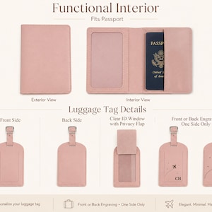 Custom Leather Passport Holder & Luggage Tag Set, Custom Initial Travel Wallet, Travel Gift image 7