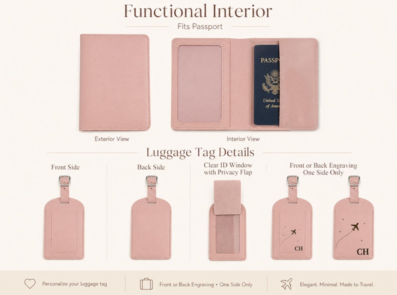 Custom Leather Passport Holder & Luggage Tag Set, Custom Initial Travel Wallet, Travel Gift image 7