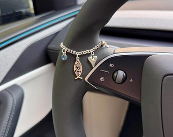 Build Your Own Car Charm, Custom Silver Steering Wheel Chain, Personalized Car Accessories Car Jewelry, Unique Car Gift