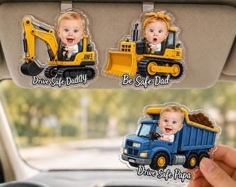 Clip de visière de voiture avec photo d'enfants personnalisée, cadeau personnalisé visage de bébé pour papa, clip de visière de papa Drive Safe, cadeaux de papa