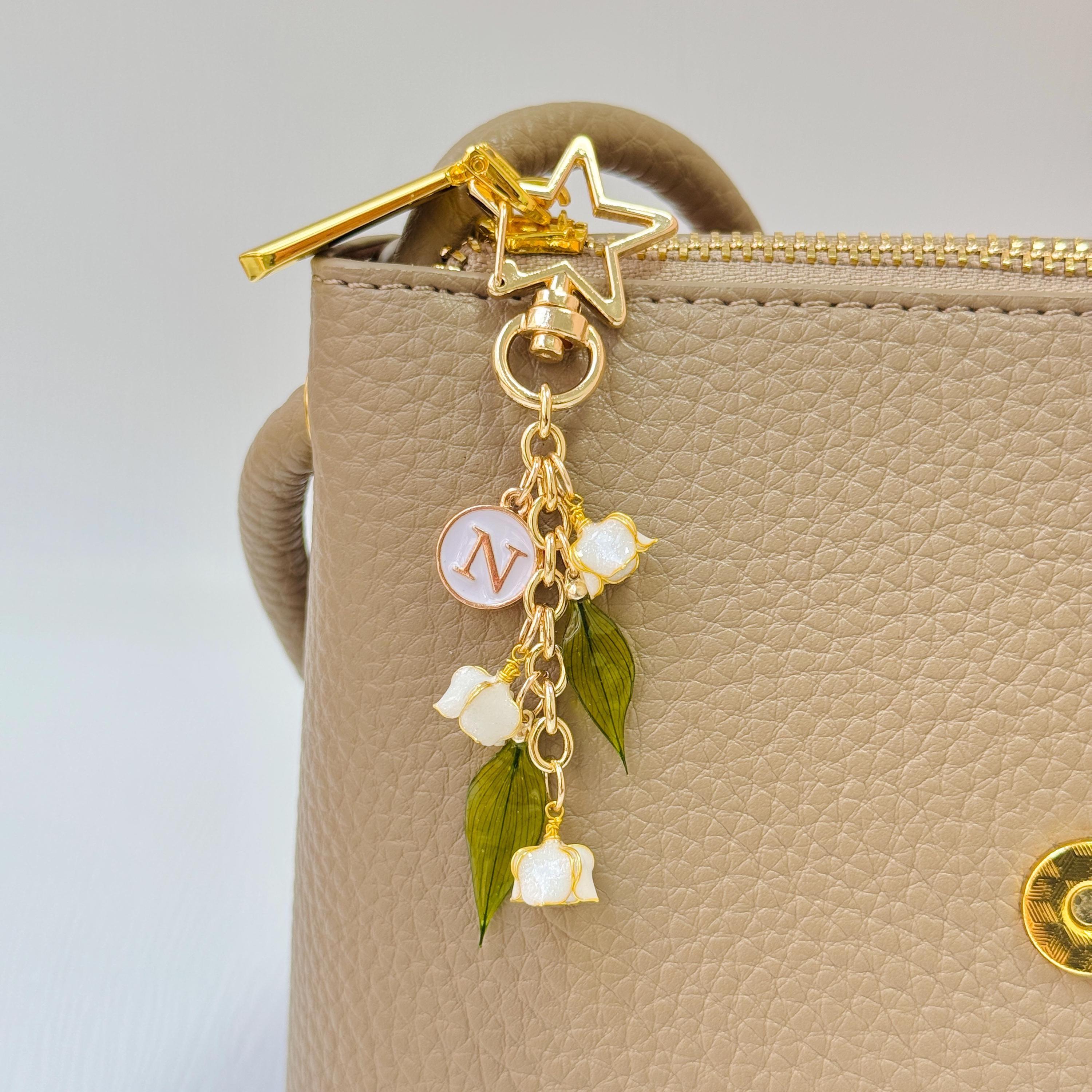 Personalized Lily of the Valley Bag Charm Keychain, Custom Initial ...