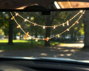 Chakra Inspired Gemstone Car Mirror Charm, Crystal Spiritual Healing Rearview Mirror Decor, Protection & Balance Energy Gift