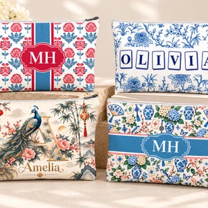Personlig blommig Mahjong-kakelpåse, förvaringspåse för Mahjong-kakel med eget namn, påse för spelkväll med dragkedja, present till Mahjong-tillbehör