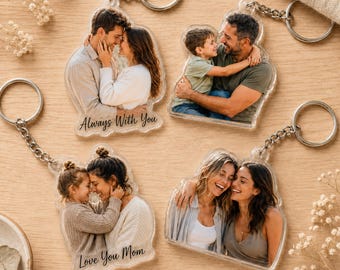 Personalized Photo Keychain, Custom Die Cut Acrylic Photo Keyring, Family Keepsake Keychain, Fathers Day Gift for Dad