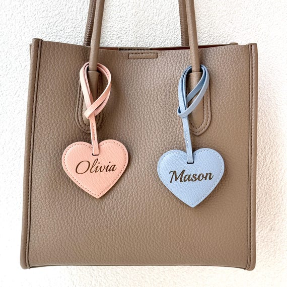 Personalized Heart Bag Charm, Custom Leather Engraved Bag Accessories, Gift for her