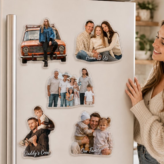 Custom Acrylic Family Photo Magnet, Personalized Family Picture Fridge Magnets, Photo Keepsake Gift for Mom Dad Grandparents