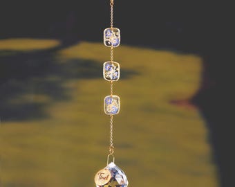 Handmade Pressed Flower Wind Chime, Custom Outdoor and Window Rainbow Suncatcher, Forgot Me Not Resin Decor ,  Pet Memorial Gift
