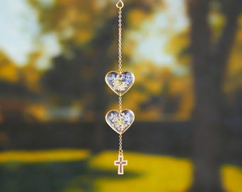 Mustard Seed Faith Car Charm, Pressed Flower Resin Rearview Mirror Hanging, Car Accessories, Christian Gift for Women