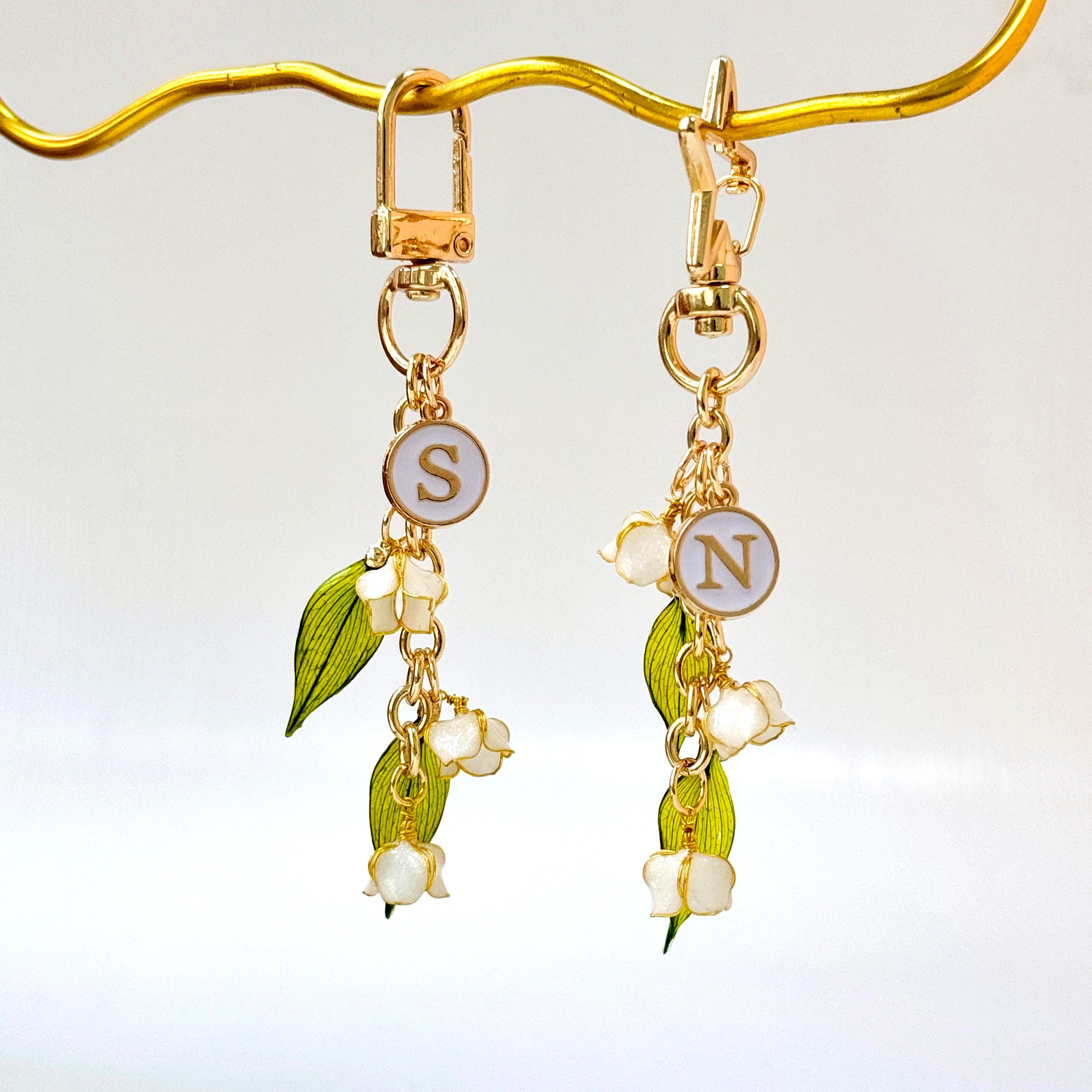 Personalized Lily of the Valley Bag Charm Keychain, Custom Initial ...