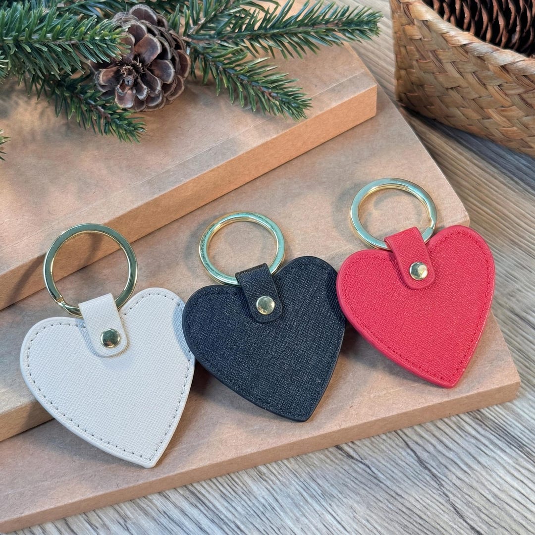 Heart Computer Keychain Custom Heart-shaped Monogram Leather Keychain, Personalized Engraved ...