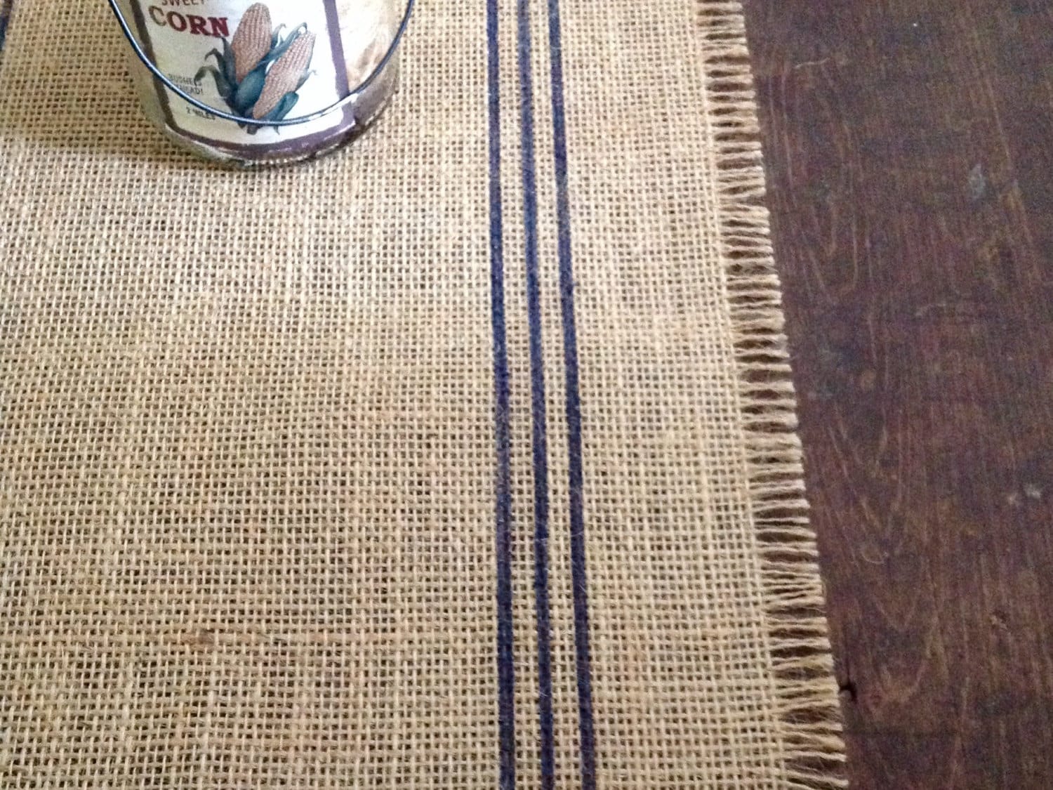 Burlap Table Runner Dark Blue Thin Striped Rustic Grain Sack Etsy