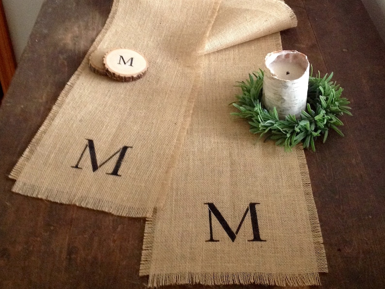 Burlap Hand Made Table Runner Initials W 96/"
