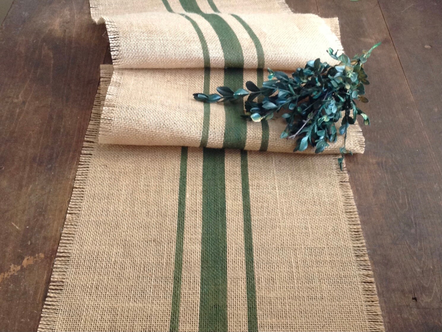 Burlap Woodland Green Striped Table Runner 36 48 and 60 Etsy