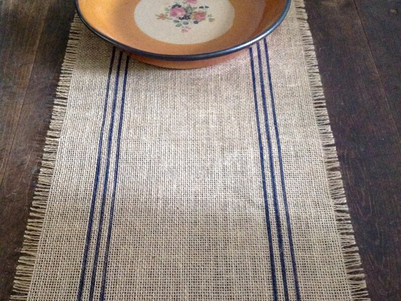 Burlap Table Runner Dark Blue Six Thin Striped Rustic Cottage Etsy