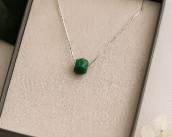 Raw Malachite Crystal Necklace: May Birthstone, Green Protection Pendant