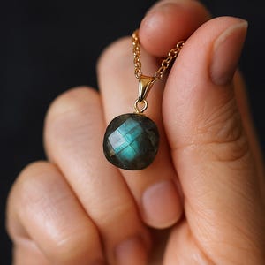 Dainty Labradorite Necklace: Gold Chain Gemstone Pendant
