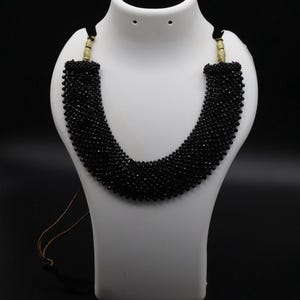 Handmade Black Crystal Beaded Choker: Tribal Statement Necklace
