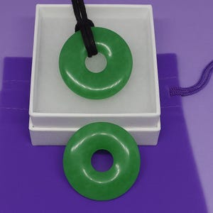 Green Jade Donut Pendant Necklace | Prosperity & Luck Crystal | Pi Stone Amulet | Natural Jade Jewelry in Gift Box | Unisex Good Luck Charm
