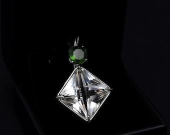 Moldavite & Clear Quartz Magician Stone Pendant: Synergy 12 Healing Necklace