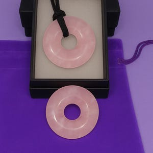 Rose Quartz Donut Pendant Necklace: Heart Chakra Healing Crystal