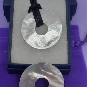 Mother of Pearl Donut Pendant Necklace – 30mm Shell Disc with Adjustable Cord | Natural White Shell Jewelry Gift