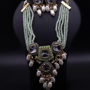 Polki Kundan Choker Necklace Set: Mint Green Bridal Jewelry