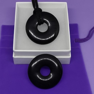 Black Obsidian Donut Pendant Necklace: Grounding Pi Stone Amulet